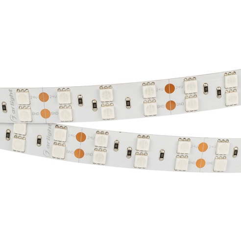 Лента светодиодная RT 2-5000 24V Yellow 2x2 (5060, 600 LED, LUX) (Arlight, 28.8 Вт/м, IP20)