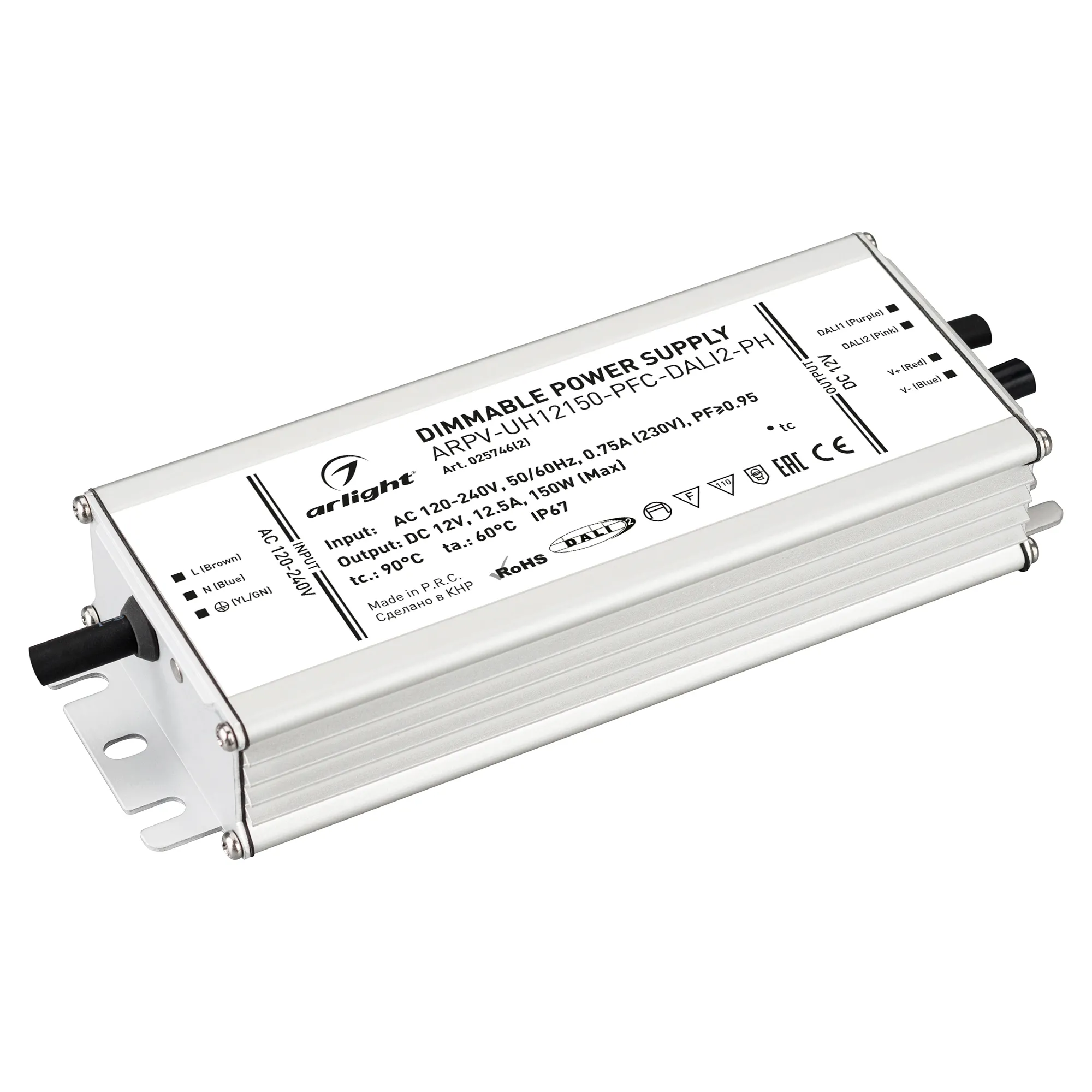 Блок питания ARPV-UH12150-PFC-DALI2-PH (12V, 12.5A, 150W) (Arlight, IP67 Металл, 7 лет) - изображение товара