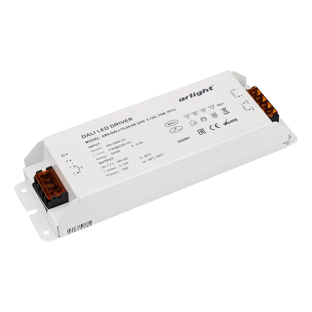 Блок питания ARV-DALI-75-24-H5 (24V, 3.12A, 75W, PFC) (Arlight, IP20 Пластик, 5 лет) - изображение товара